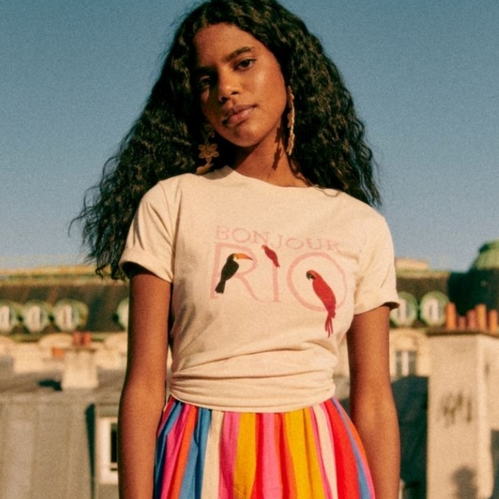 Sezane x Farm Rio Bird Tee sz XL